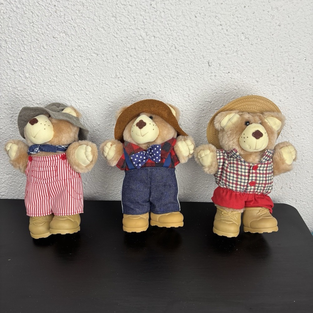 Vintage 1986 Wendys Furskins 7" Teddy Bear Plush Set Of 3 Bears Xavier Roberts - Picture 2 of 12